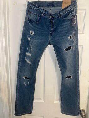 Aeropostale Men's Distressed Slim Straight Jeans - Dark Blue Sz 34x32